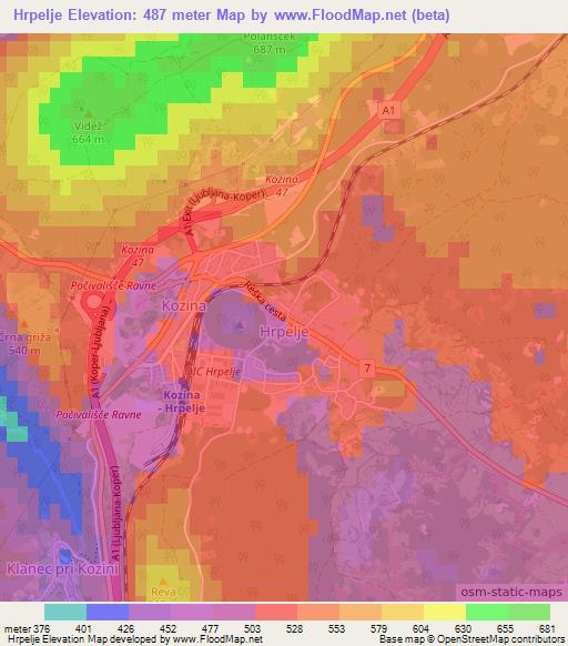 Hrpelje,Slovenia Elevation Map