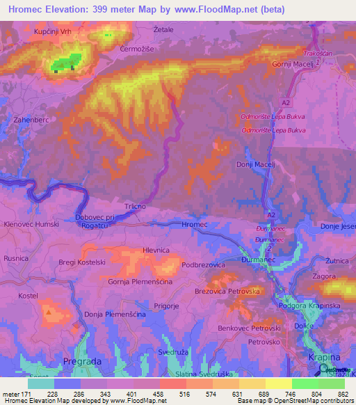 Hromec,Croatia Elevation Map