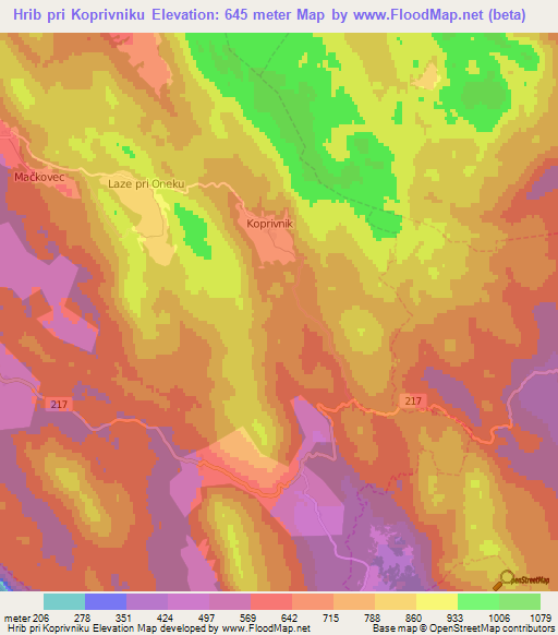 Hrib pri Koprivniku,Slovenia Elevation Map