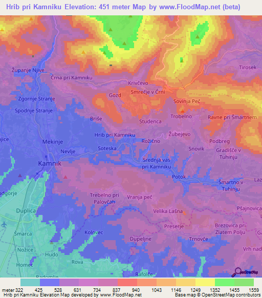 Hrib pri Kamniku,Slovenia Elevation Map