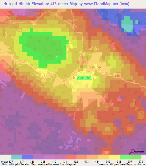 Hrib pri Hinjah,Slovenia Elevation Map