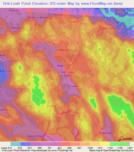 Hrib-Loski Potok,Slovenia Elevation Map