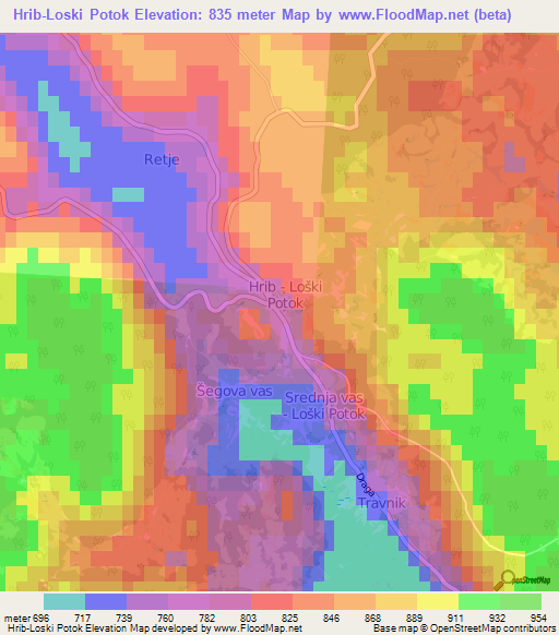 Hrib-Loski Potok,Slovenia Elevation Map