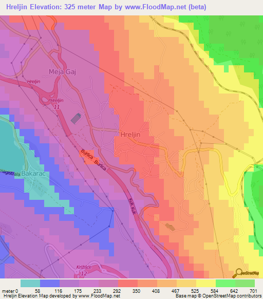 Hreljin,Croatia Elevation Map