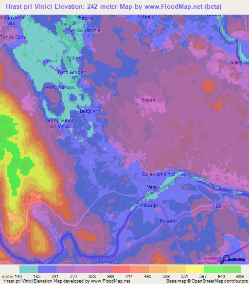 Hrast pri Vinici,Slovenia Elevation Map