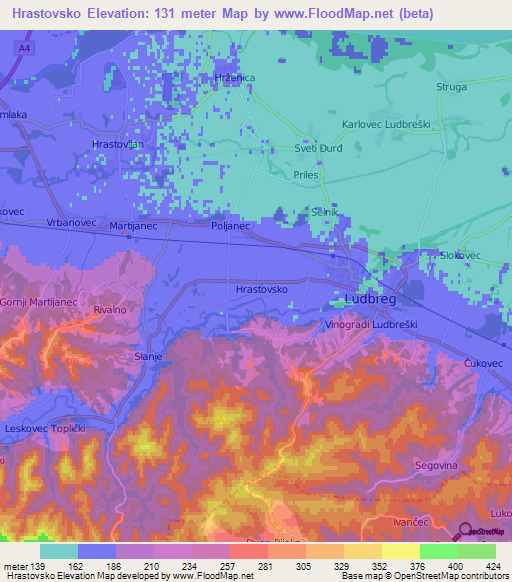 Hrastovsko,Croatia Elevation Map