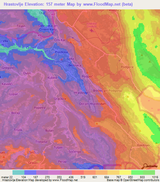 Hrastovlje,Slovenia Elevation Map