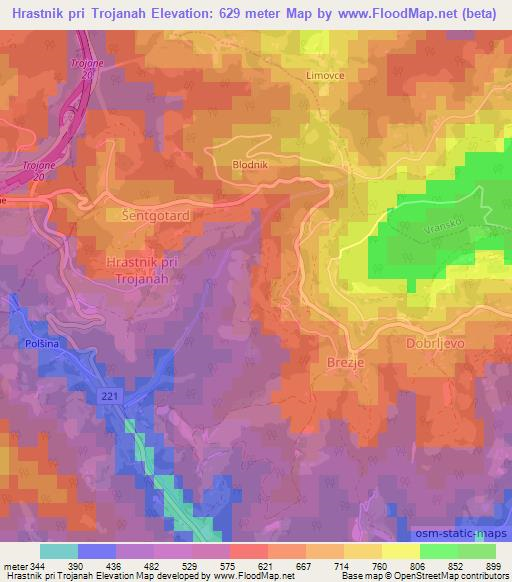 Hrastnik pri Trojanah,Slovenia Elevation Map