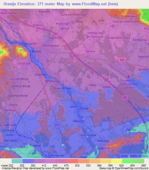 Hrastje,Slovenia Elevation Map