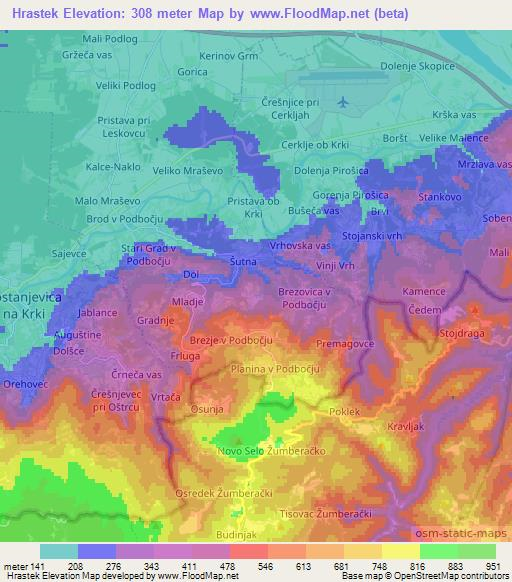 Hrastek,Slovenia Elevation Map