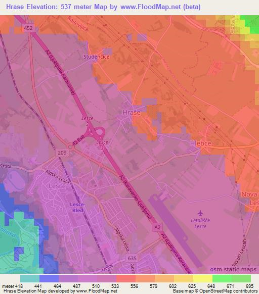 Hrase,Slovenia Elevation Map