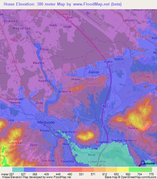 Hrase,Slovenia Elevation Map