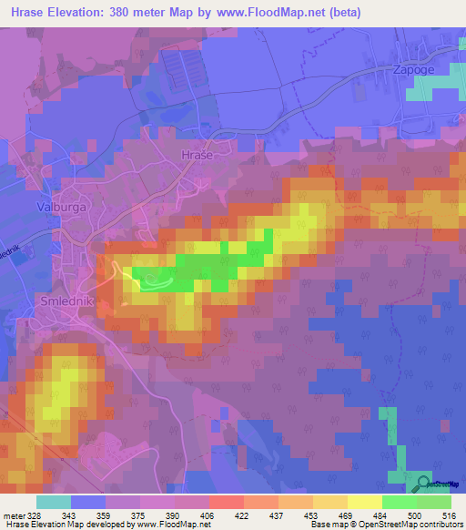 Hrase,Slovenia Elevation Map