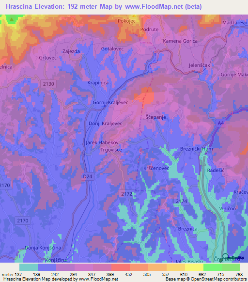 Hrascina,Croatia Elevation Map