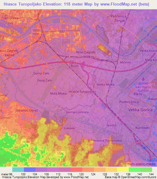 Hrasce Turopoljsko,Croatia Elevation Map