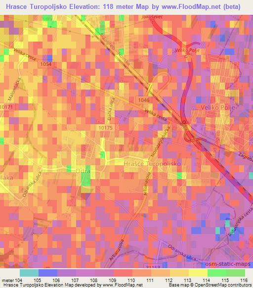 Hrasce Turopoljsko,Croatia Elevation Map