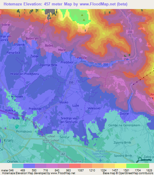 Hotemaze,Slovenia Elevation Map