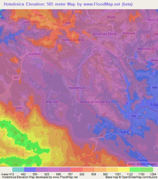 Hotedrsica,Slovenia Elevation Map