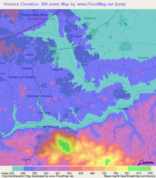 Hosnica,Slovenia Elevation Map