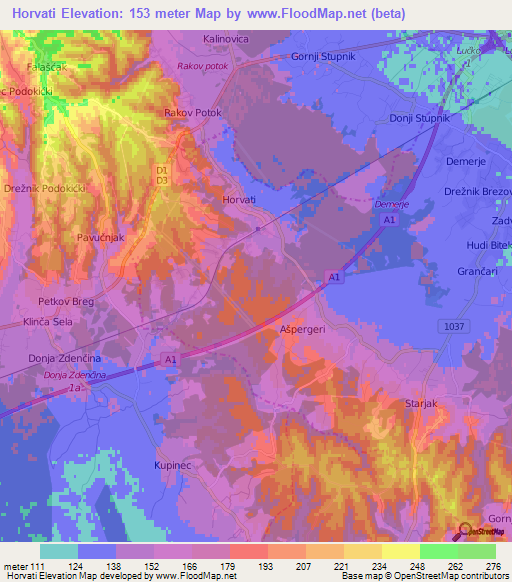 Horvati,Croatia Elevation Map