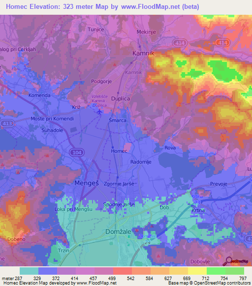 Homec,Slovenia Elevation Map