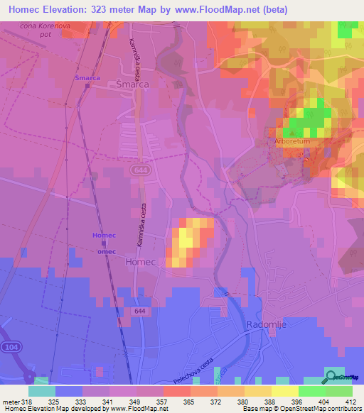 Homec,Slovenia Elevation Map