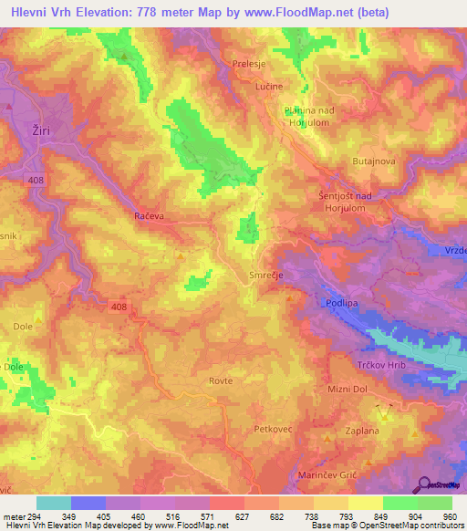 Hlevni Vrh,Slovenia Elevation Map