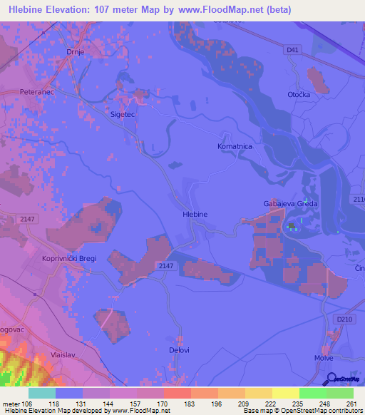 Hlebine,Croatia Elevation Map