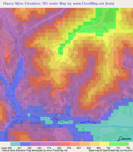 Hlavce Njive,Slovenia Elevation Map