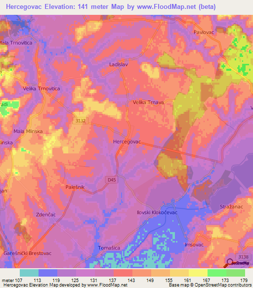 Hercegovac,Croatia Elevation Map