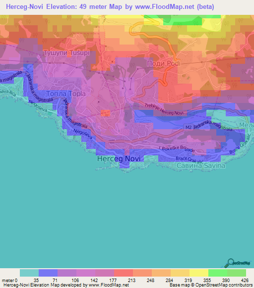 Herceg-Novi,Montenegro Elevation Map