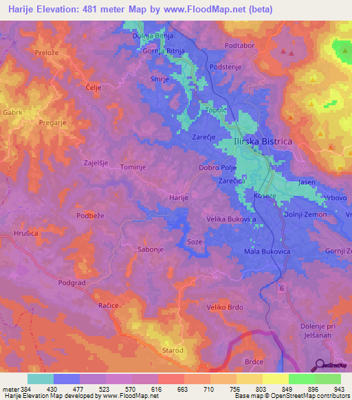 Harije,Slovenia Elevation Map