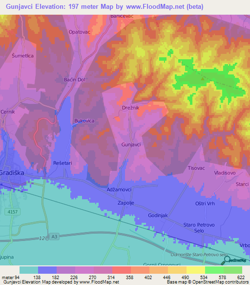 Gunjavci,Croatia Elevation Map