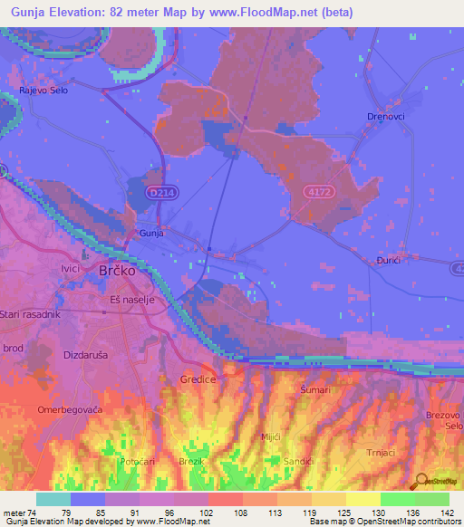 Gunja,Croatia Elevation Map