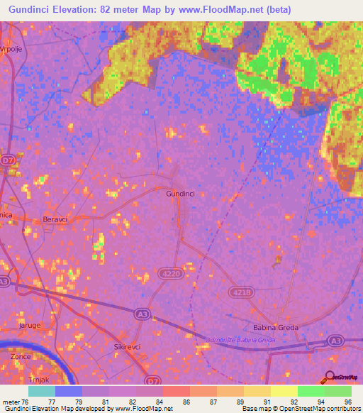 Gundinci,Croatia Elevation Map