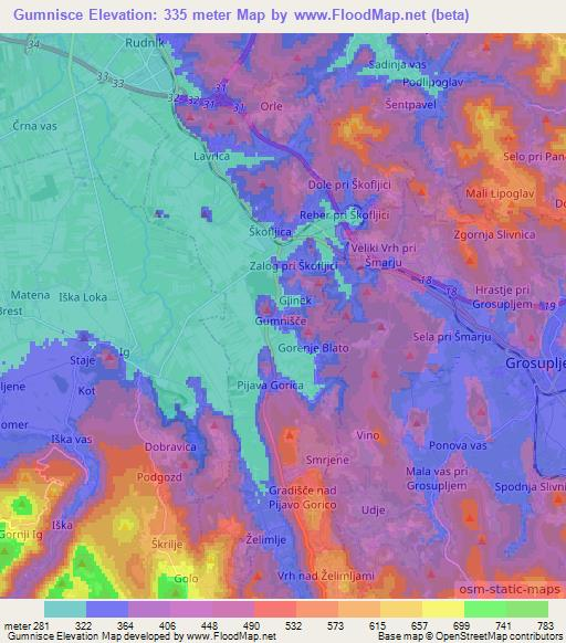 Gumnisce,Slovenia Elevation Map