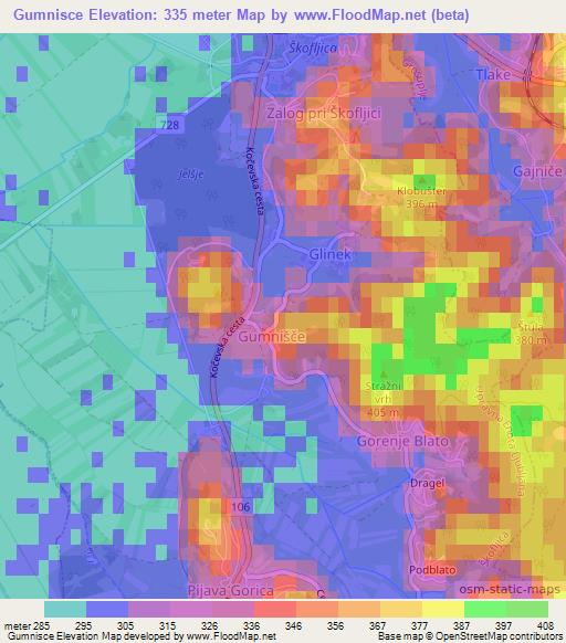 Gumnisce,Slovenia Elevation Map