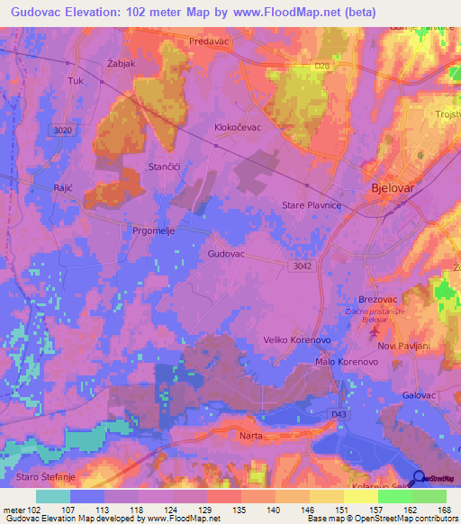 Gudovac,Croatia Elevation Map