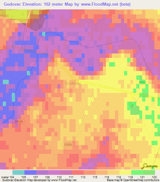 Gudovac,Croatia Elevation Map