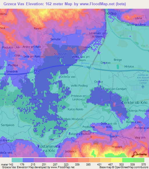 Grzeca Vas,Slovenia Elevation Map