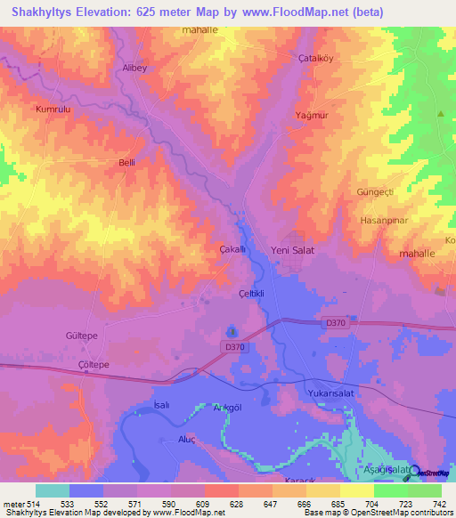 Shakhyltys,Turkey Elevation Map