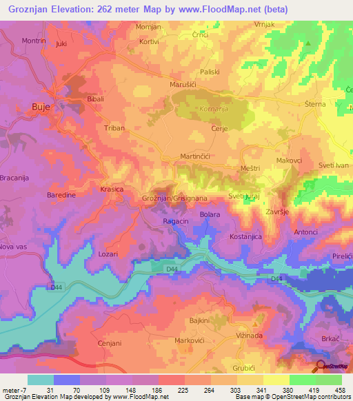 Groznjan,Croatia Elevation Map