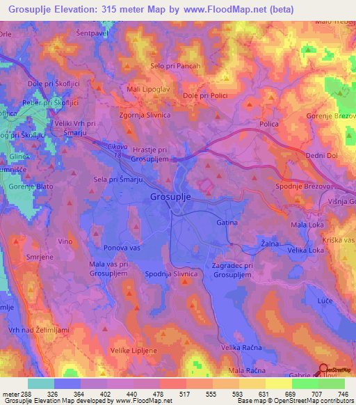 Grosuplje,Slovenia Elevation Map