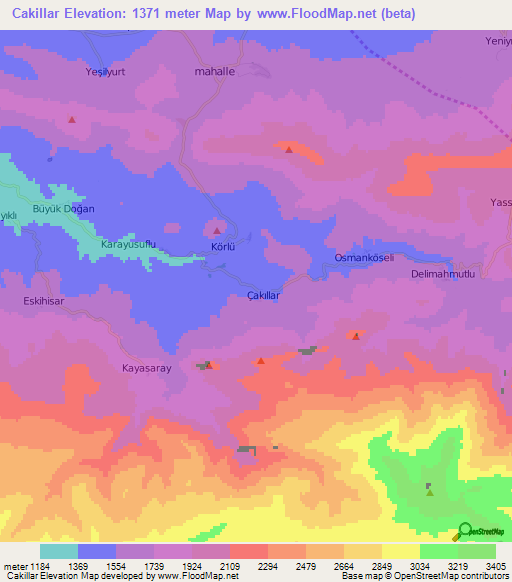 Cakillar,Turkey Elevation Map