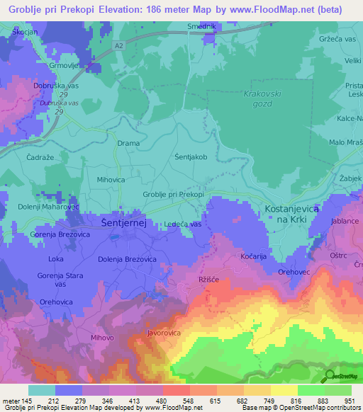 Groblje pri Prekopi,Slovenia Elevation Map