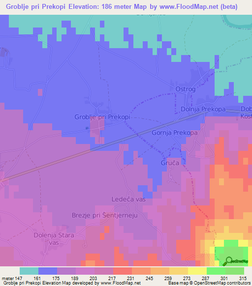 Groblje pri Prekopi,Slovenia Elevation Map