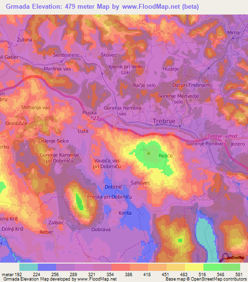 Grmada,Slovenia Elevation Map