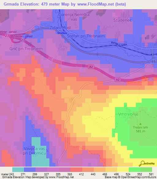 Grmada,Slovenia Elevation Map