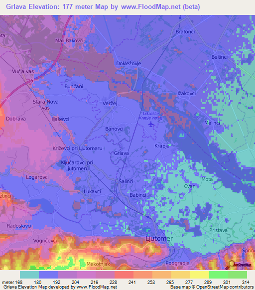 Grlava,Slovenia Elevation Map