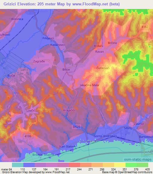 Grizici,Croatia Elevation Map